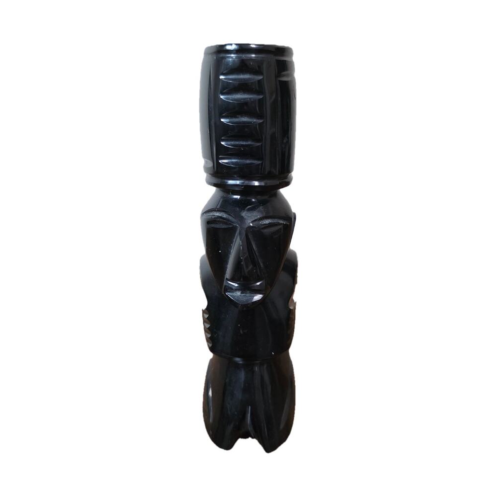 Vintage Black Obsidian Hand Carved Mayan Aztec Totem Warrior Sculpture Figurine
